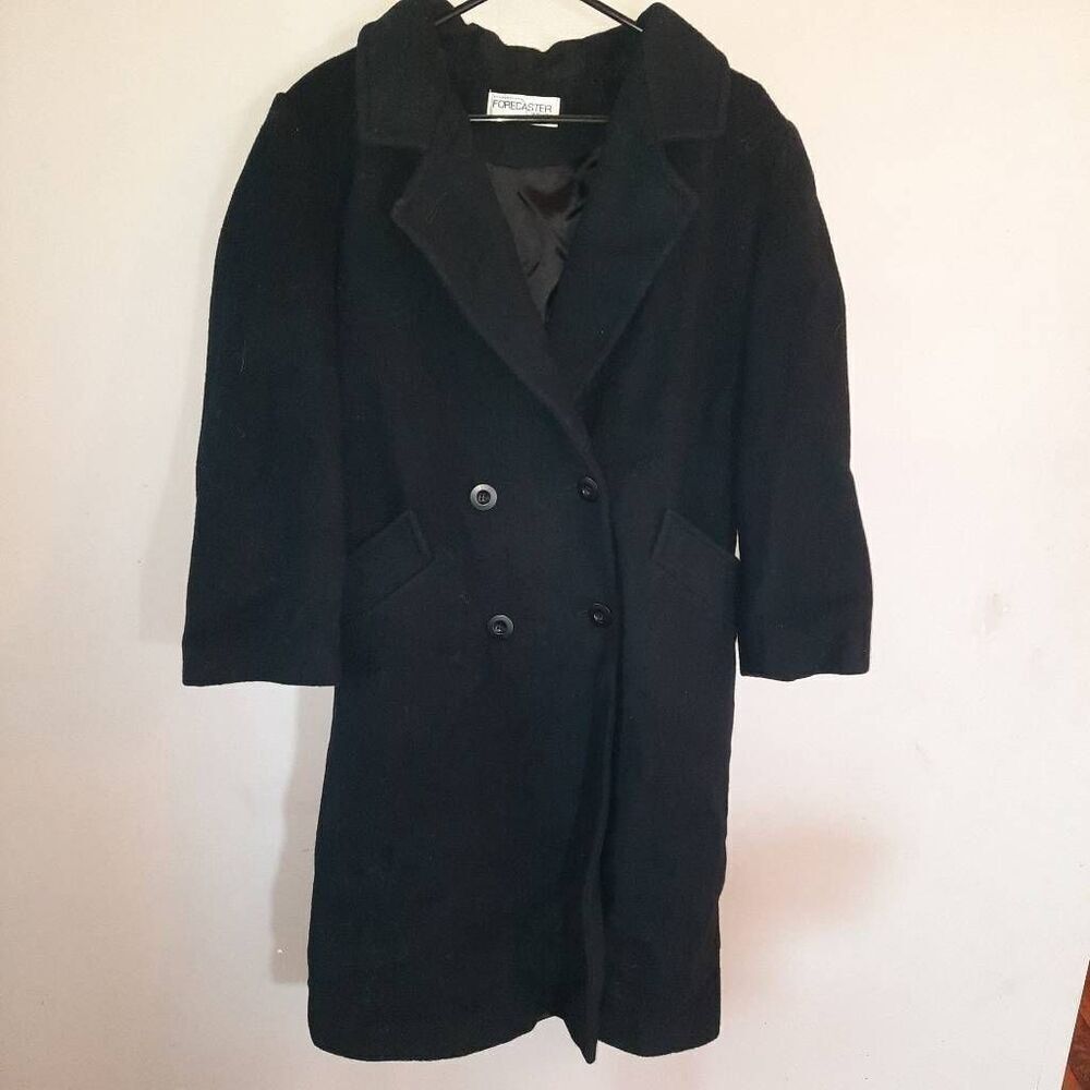 Vintage Forecaster Of Boston Black Wool Union Made Trench Coat Size 8